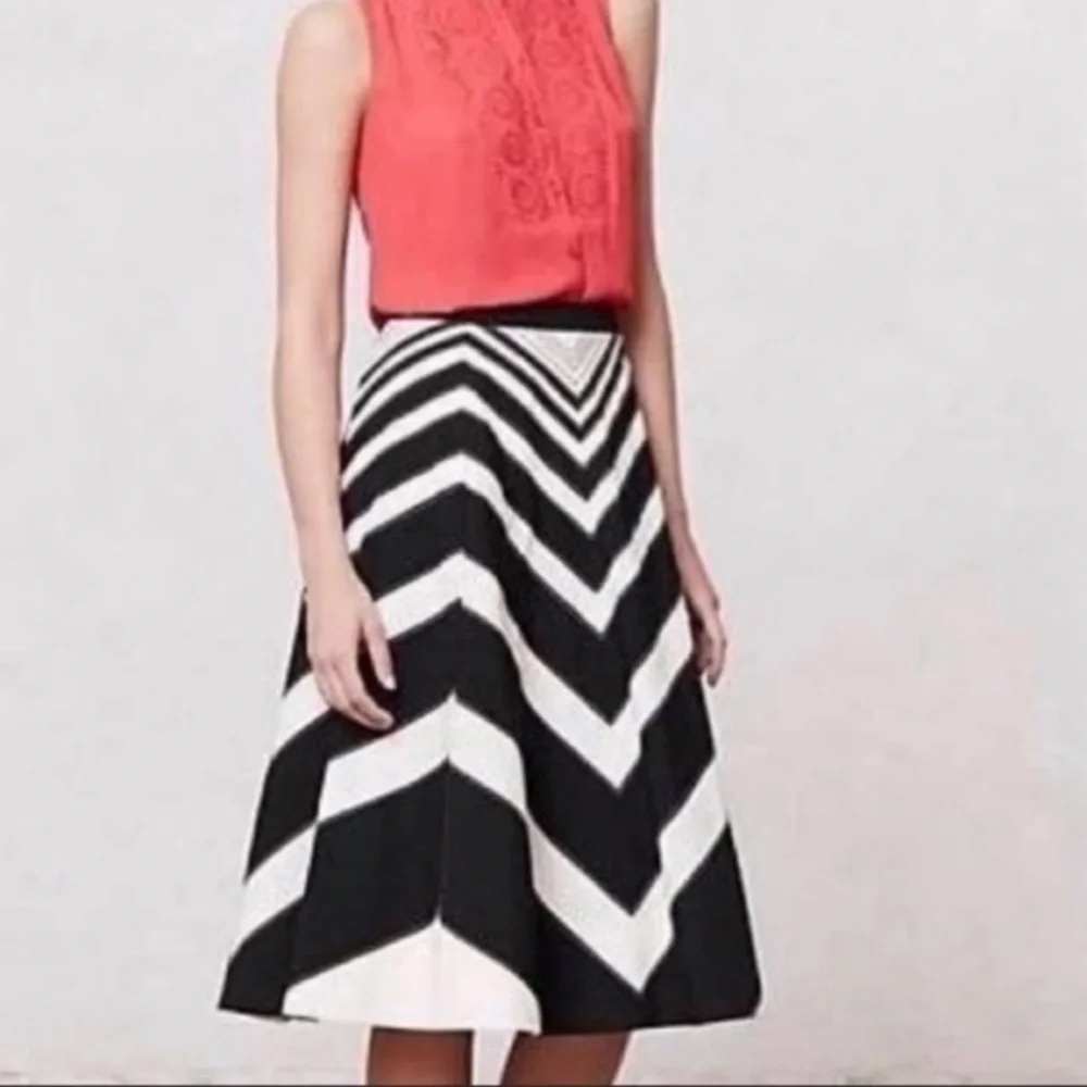 Anthropologie Cream and black Meadow Rue chevron tulle skirt